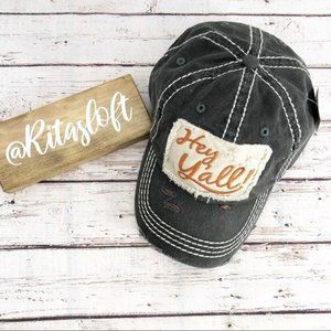 "HEY Y'ALL" Distressed Vintage Style Cap